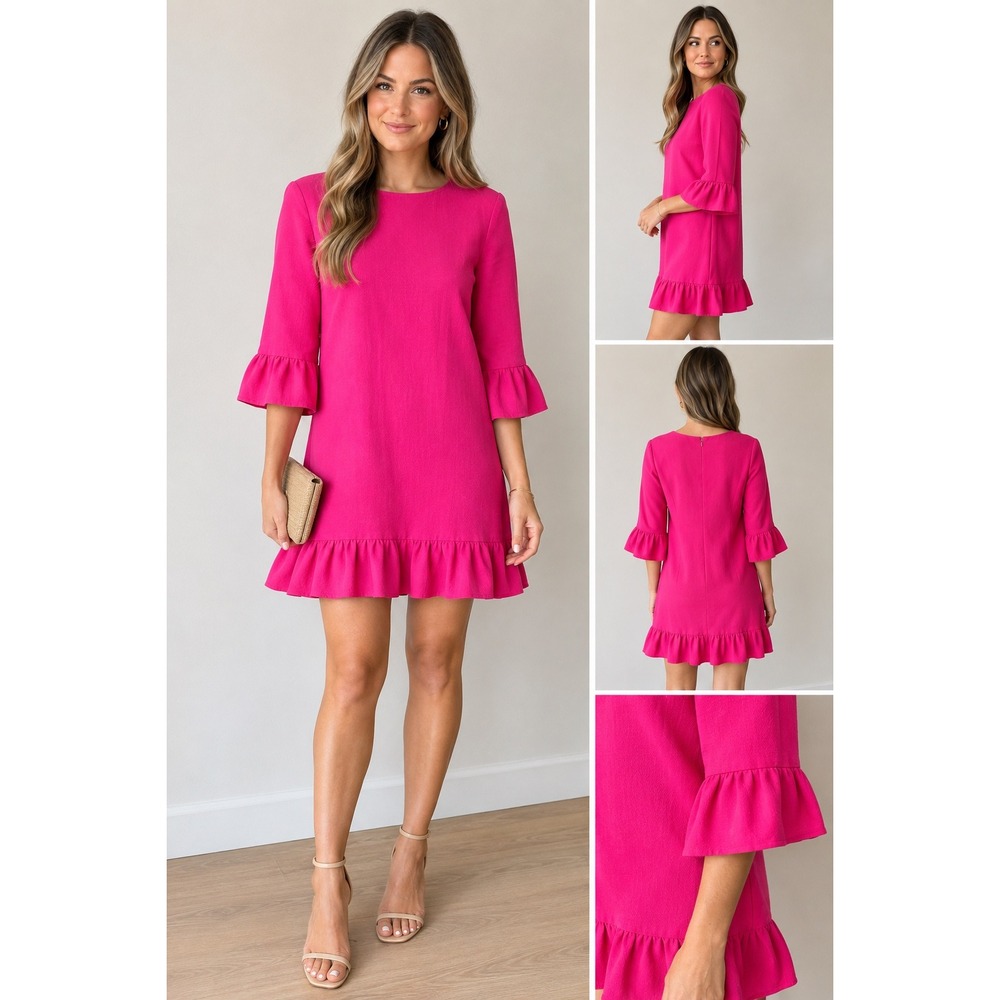 Amanda Uprichard Ruffle Hem Shift Dress Pink Size M Barbiecore